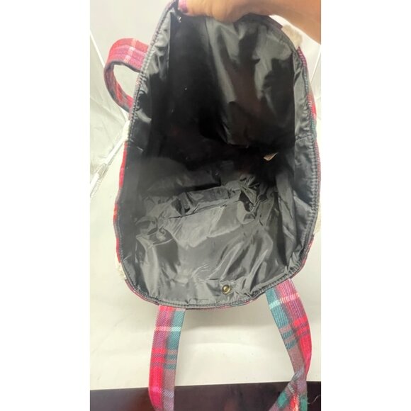 Victorias Secret Red Plaid Tote Bag With Sherpa Detailing & Logo Patch READ - Picture 8 of 8